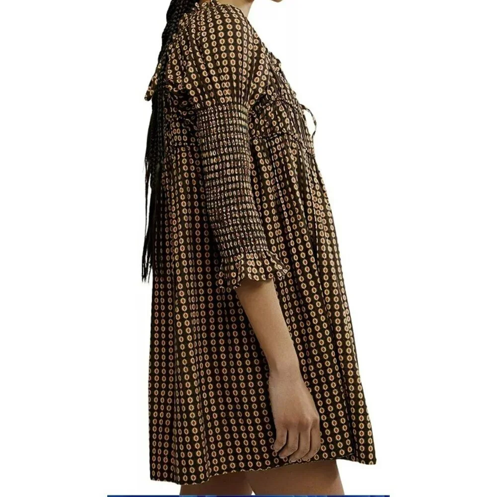 Free People Star Dip Smocked Back Babydoll Mini Dress Small NWT